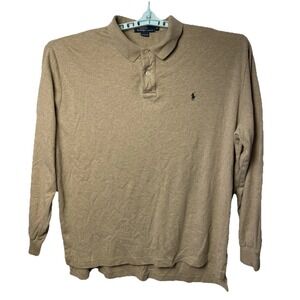 POLO RALPH‎ LAUREN Tan PIQUE Embroidered Logo 2-BUTTON Long Sleeve POLO SHIRT XL